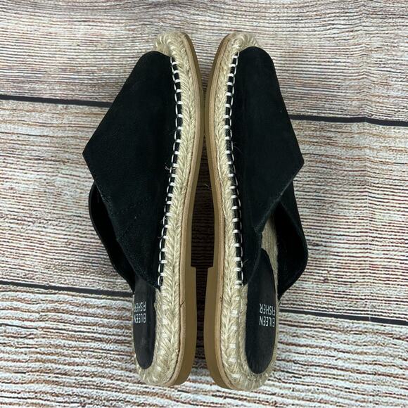Eileen Fisher Milly Black Tumbled Nubuck Leather Espadrille Sandal Size 6.5 - Picture 7 of 12